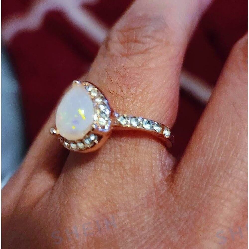 Size 7 14K Rose Gold Plated Opal Pear Shaped Promise Ring - Picture 3 of 3